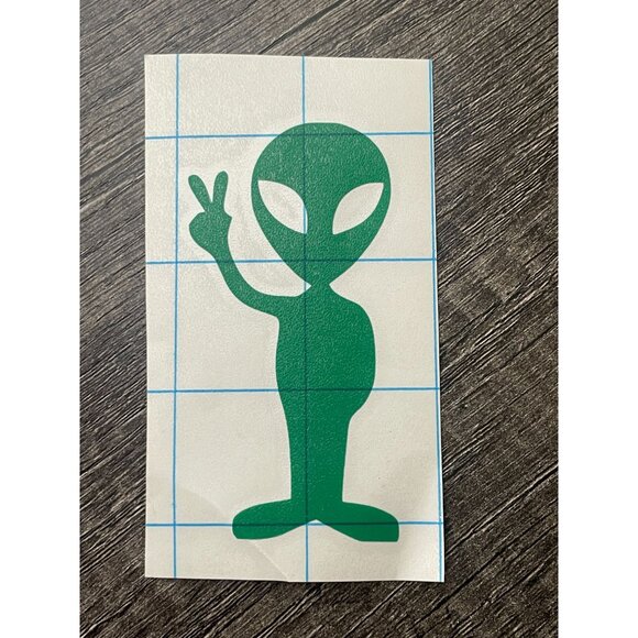 Alien Sticker Vinyl Decal - UFO Space Peace Sci Fi Funny Car Window Bumper Decor - Picture 1 of 6